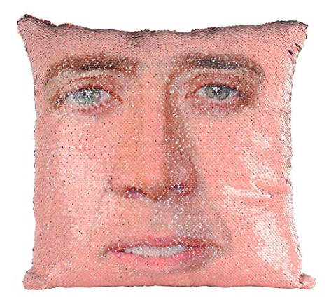 Nicolas Cage White Cute Cat Pillow, Sequin Mermaid Pillow, Reversible ...
